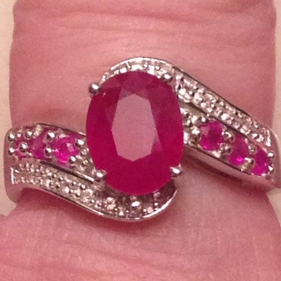 NWT! Ruby +White Topaz platinum/.925 Ring + Gifr - Picture 1 of 4