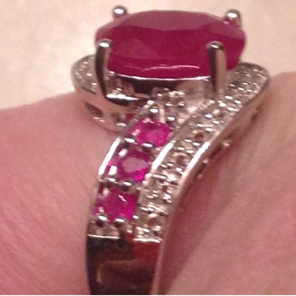 NWT! Ruby +White Topaz platinum/.925 Ring + Gifr