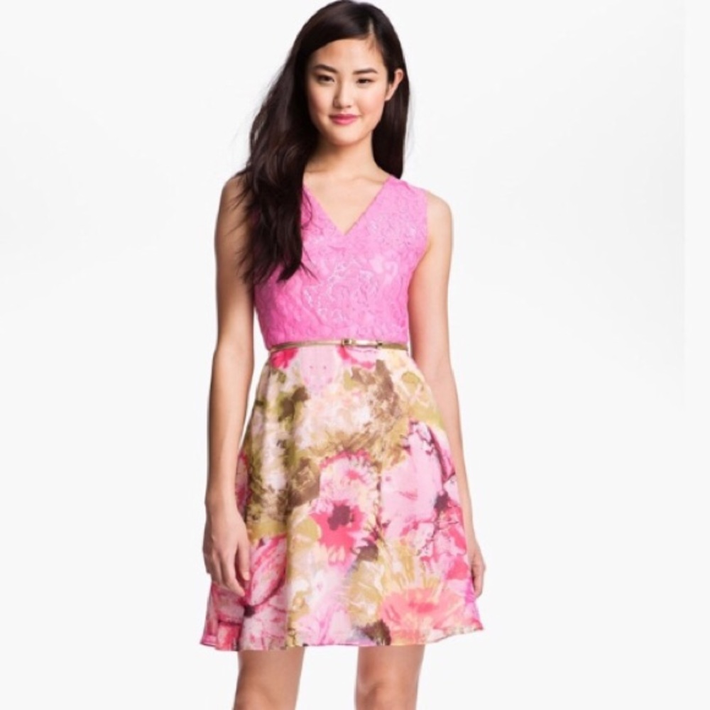 NWOT Donna Morgan Lace & Chiffon Fit & Flare Dress