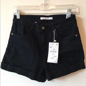 Zara Rolled-hem Black Denim Shorts