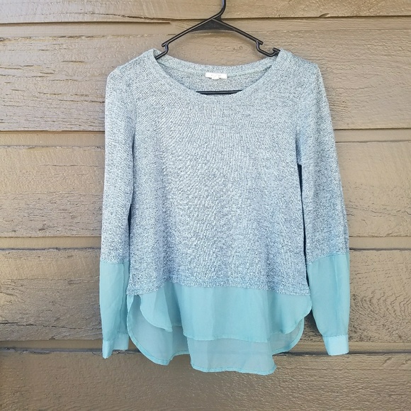 Pleione Tops - Pleione Turquoise Sheer Trim Knit Top