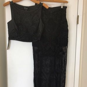 Bebe Two Piece Bejeweled skirt and crop top