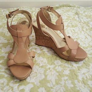 Tan Strappy Cork Wedge Heels