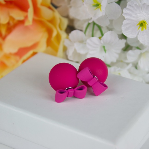 ‼️ LAST PAIR ‼️ Pink Bow Earrings - Picture 2 of 4