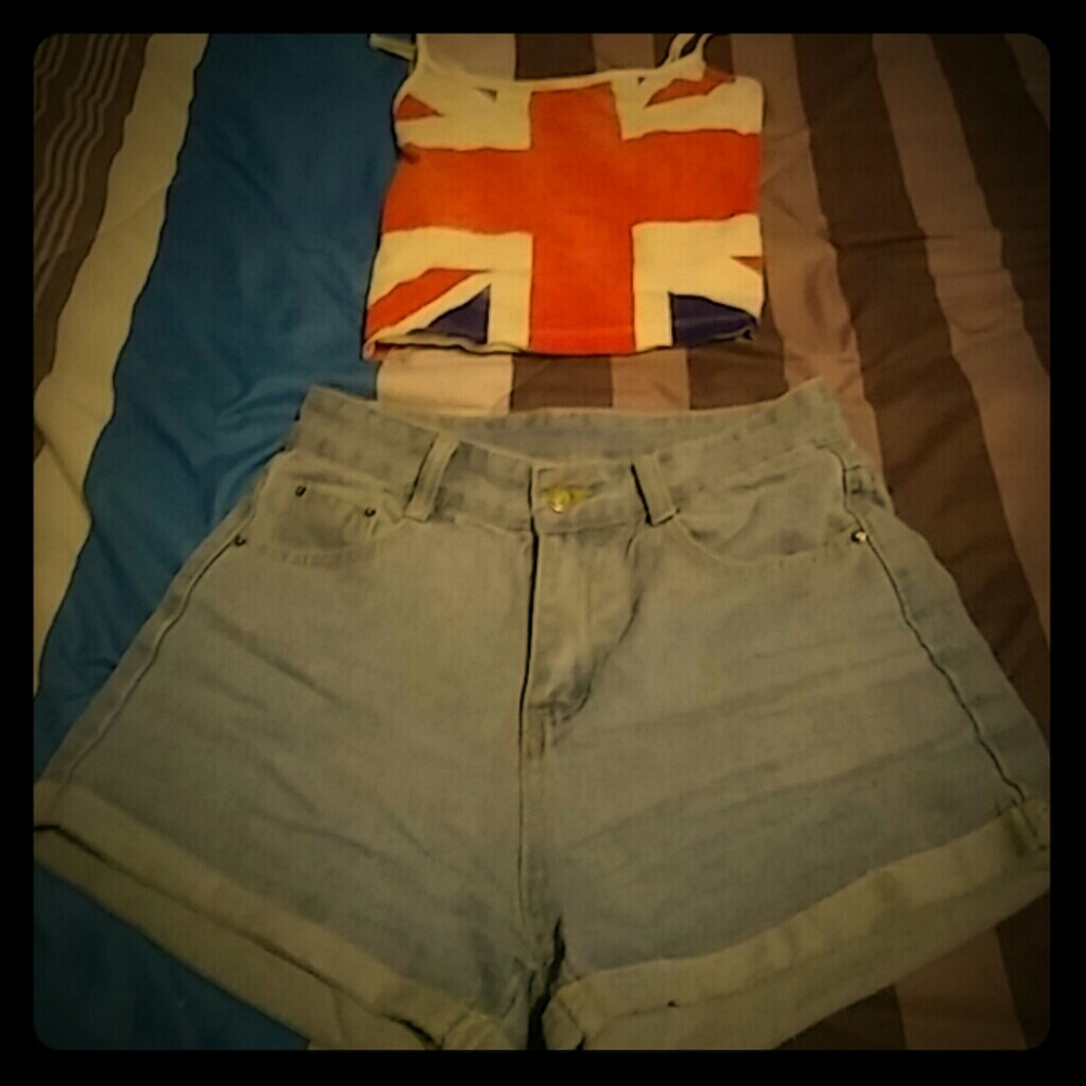 High-waisted denim shorts