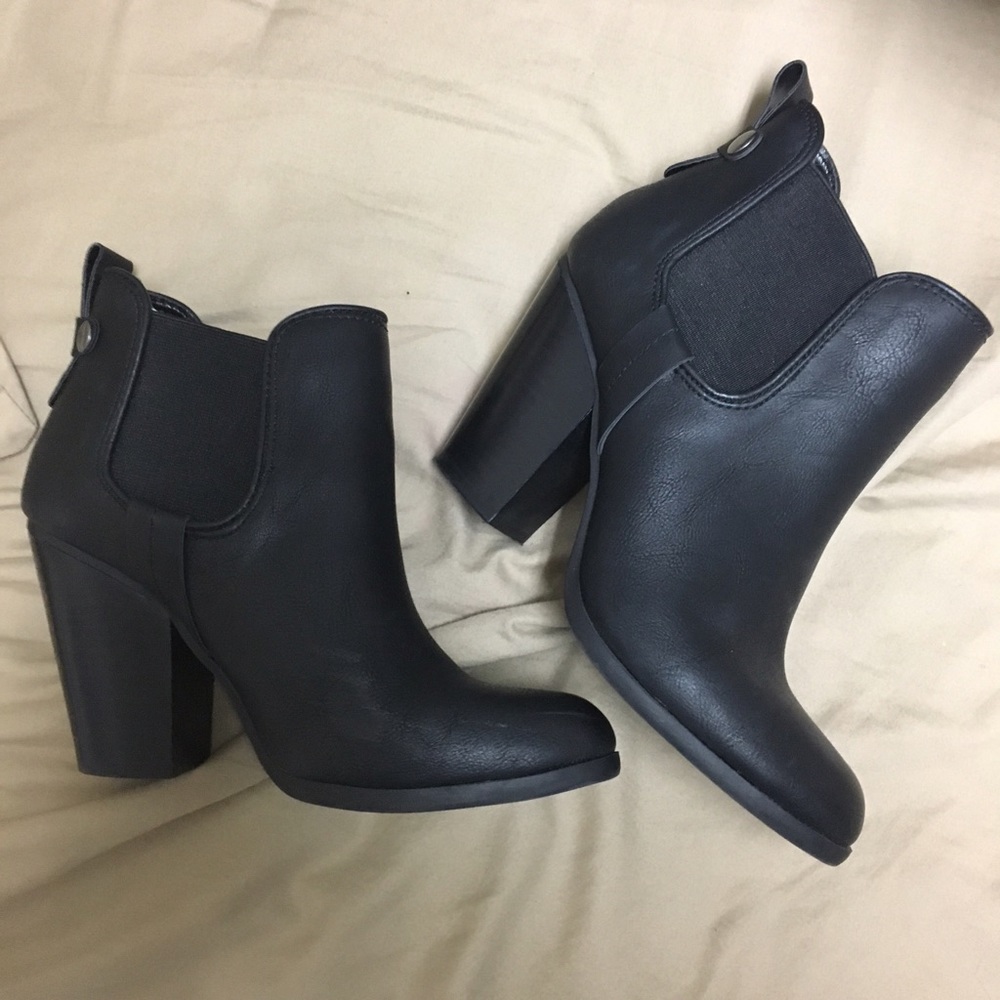Faux Leather Black Ankle Boots