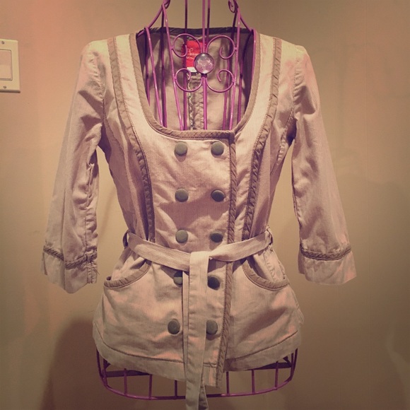 LAST CALL 9/11/22 - Cream Brown Pinstripe Fitted Blazer Summer Jacket - Picture 4 of 8