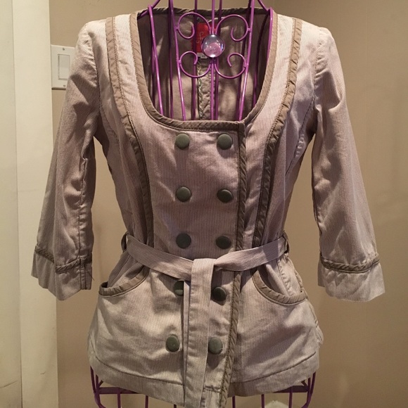 LAST CALL 9/11/22 - Cream Brown Pinstripe Fitted Blazer Summer Jacket - Picture 5 of 8