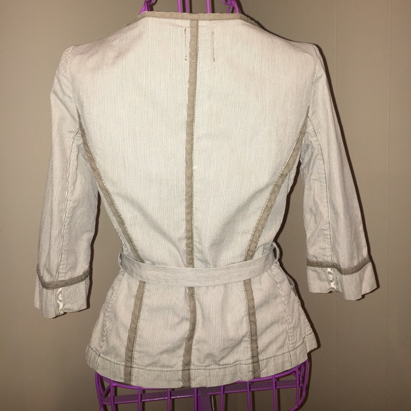 LAST CALL 9/11/22 - Cream Brown Pinstripe Fitted Blazer Summer Jacket - Picture 2 of 8