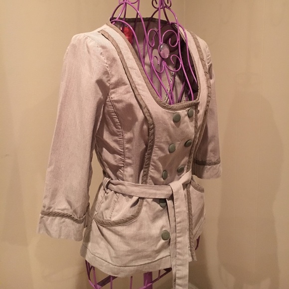 LAST CALL 9/11/22 - Cream Brown Pinstripe Fitted Blazer Summer Jacket - Picture 7 of 8