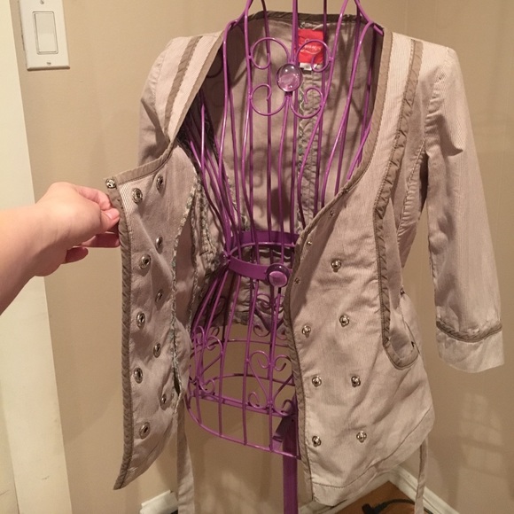 LAST CALL 9/11/22 - Cream Brown Pinstripe Fitted Blazer Summer Jacket - Picture 8 of 8