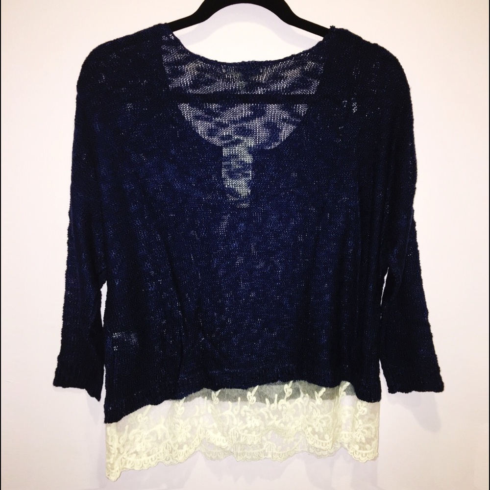 Lightweight Lace Trim Knit Sweater