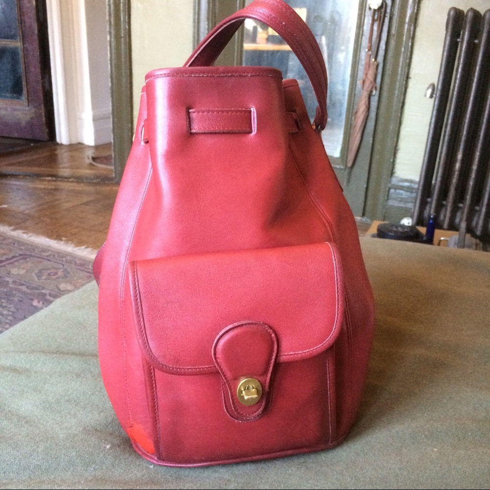 SOLD Red Leather Coach Backpack Drawstring Reposh