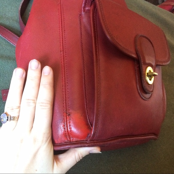SOLD Red Leather Coach Backpack Drawstring Reposh - Picture 2 of 5