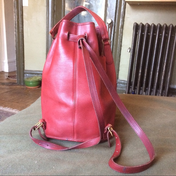 SOLD Red Leather Coach Backpack Drawstring Reposh - Picture 3 of 5