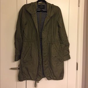 Jcrew green hooded trench/rain coat