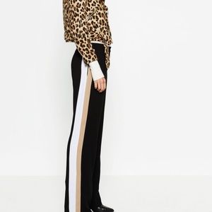 Zara black tan striped wide leg trousers