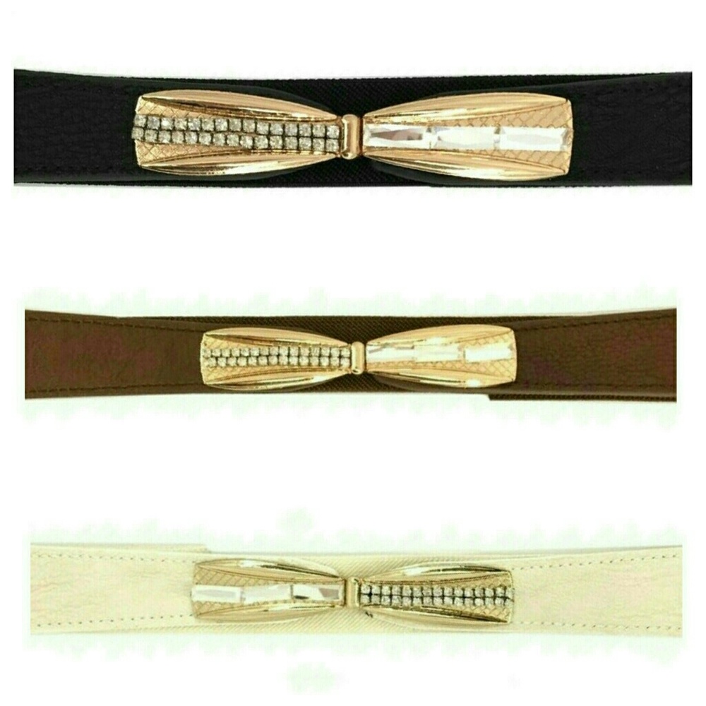 Elastic Rhinestone Embellished Bow Belt