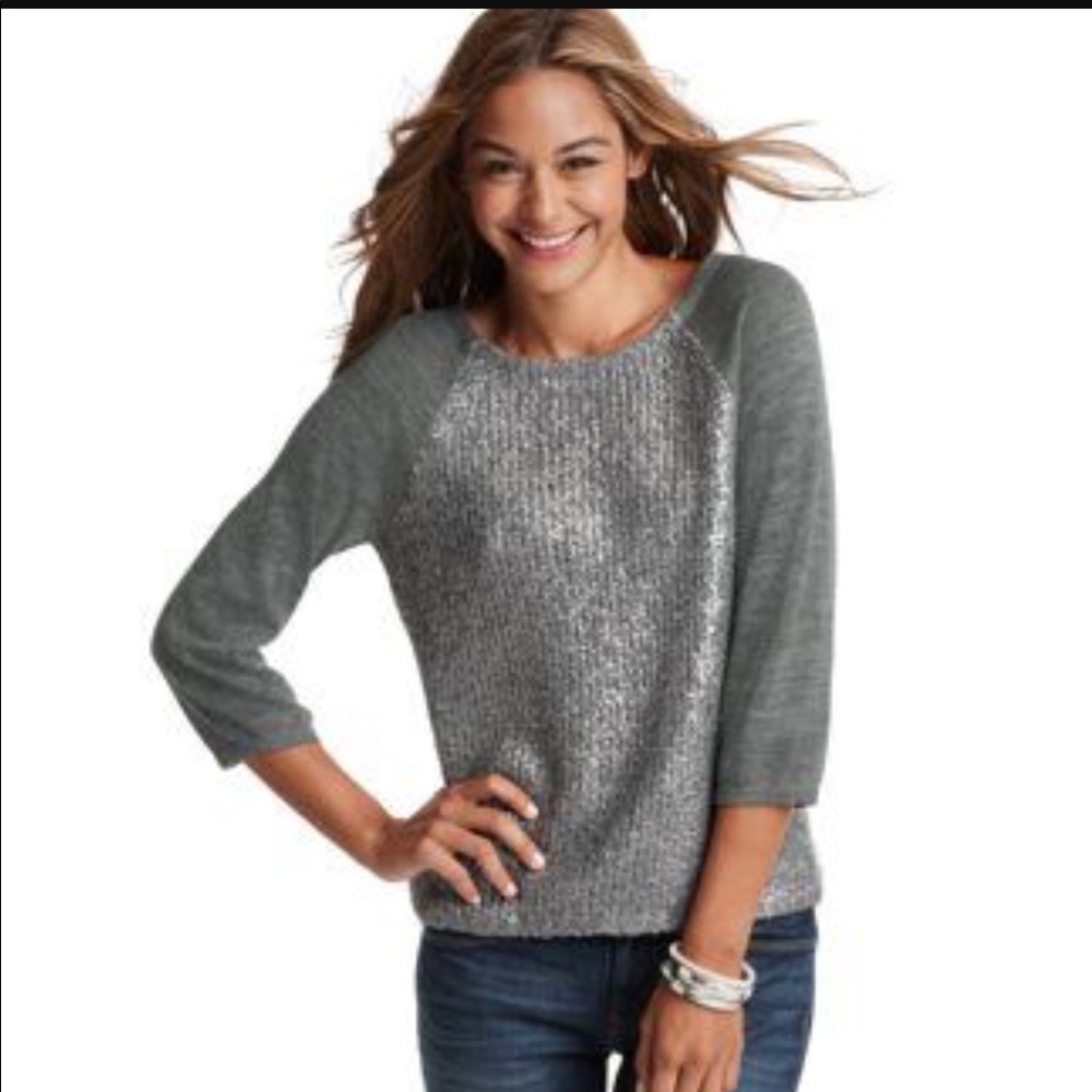 Ann Taylor LOFT Foil Print Grey Sweater Size S