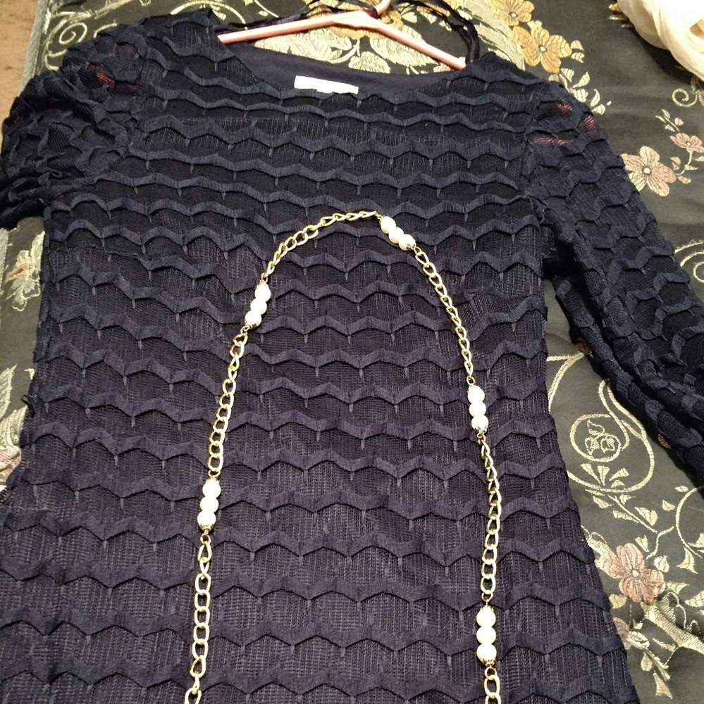 Long sleeve navy blue dress