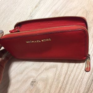 Orange Michael Kors Leather Wallet w/ Gold Zipper