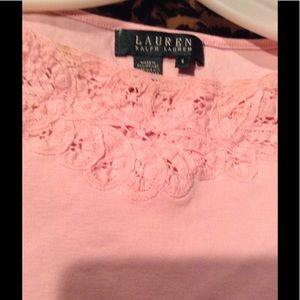 Ralph Lauren Pale Pink  Top w/ Battenberg Lace