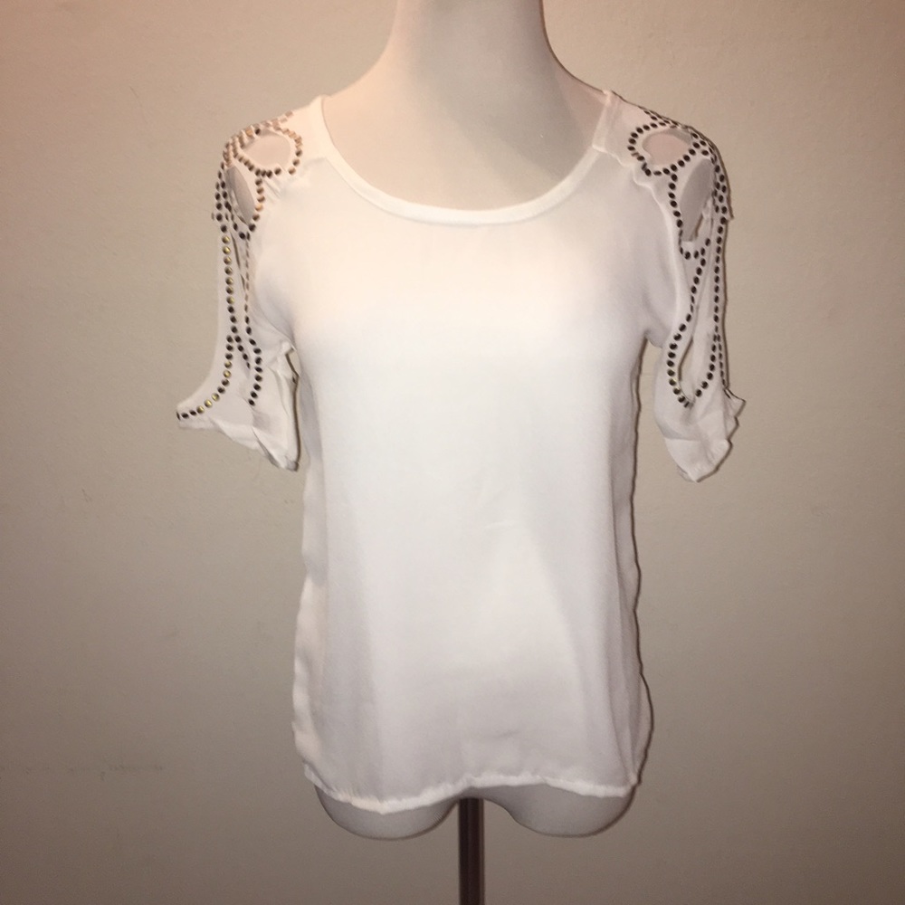 White Chiffon Sleeve Cutout Top - Picture 4 of 5