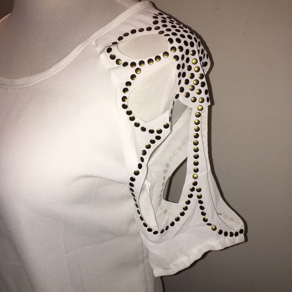 White Chiffon Sleeve Cutout Top - Picture 3 of 5