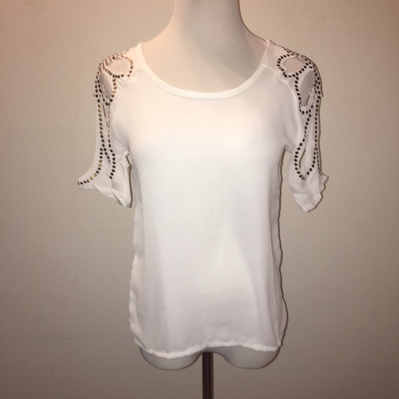 White Chiffon Sleeve Cutout Top - Picture 4 of 5
