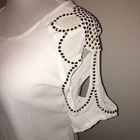 White Chiffon Sleeve Cutout Top - Picture 3 of 5