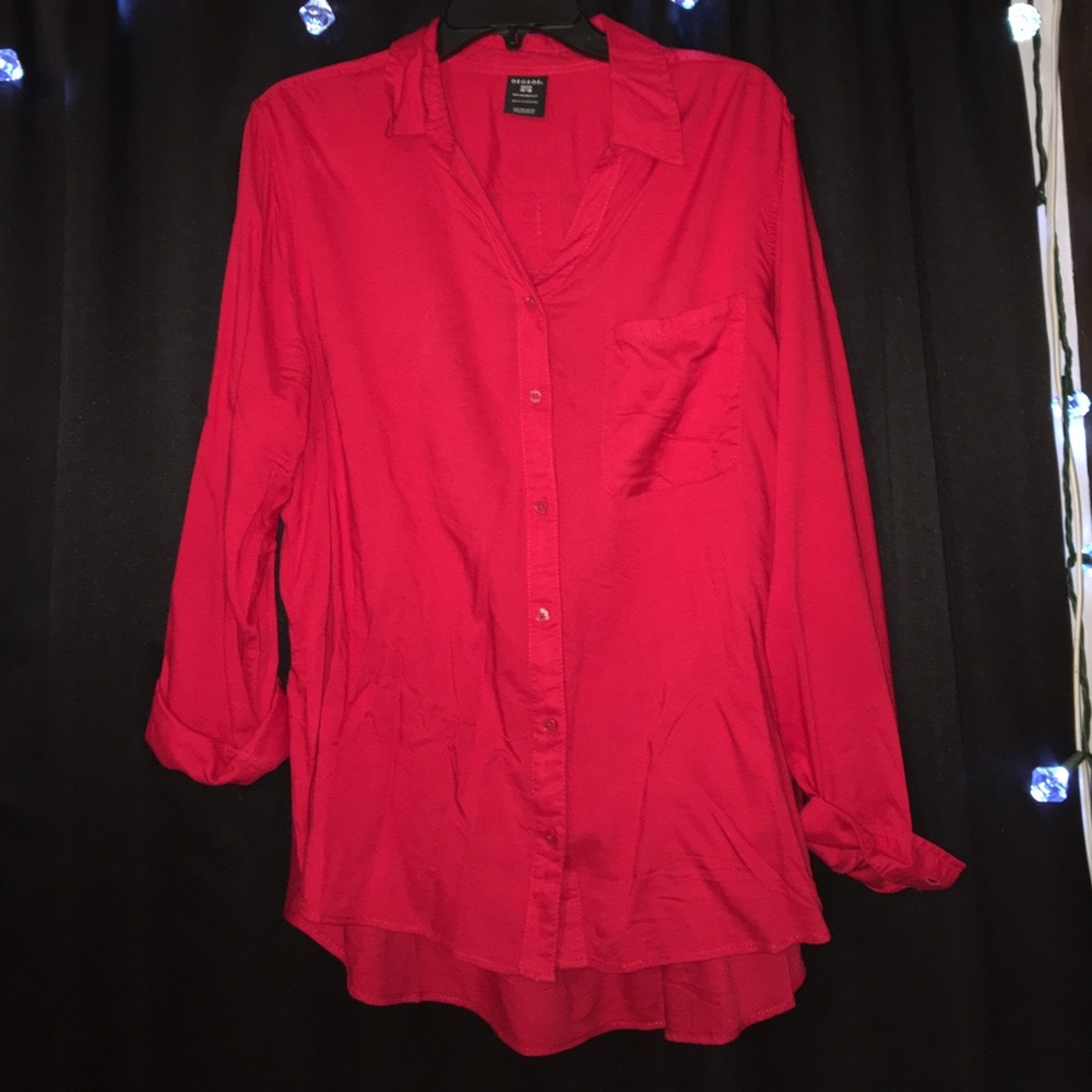 Red button down