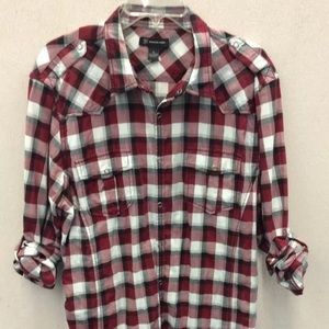 INC Red white and black plaid shirt