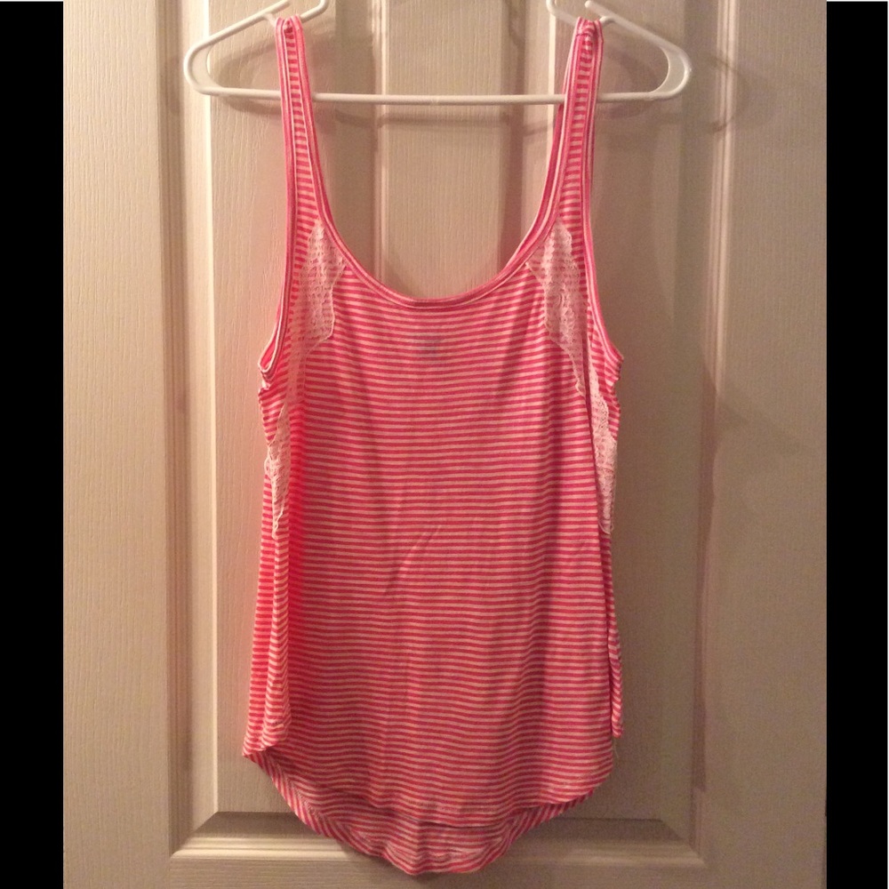 Aerie Tank | Orange & White Stripes w/Lace Detail