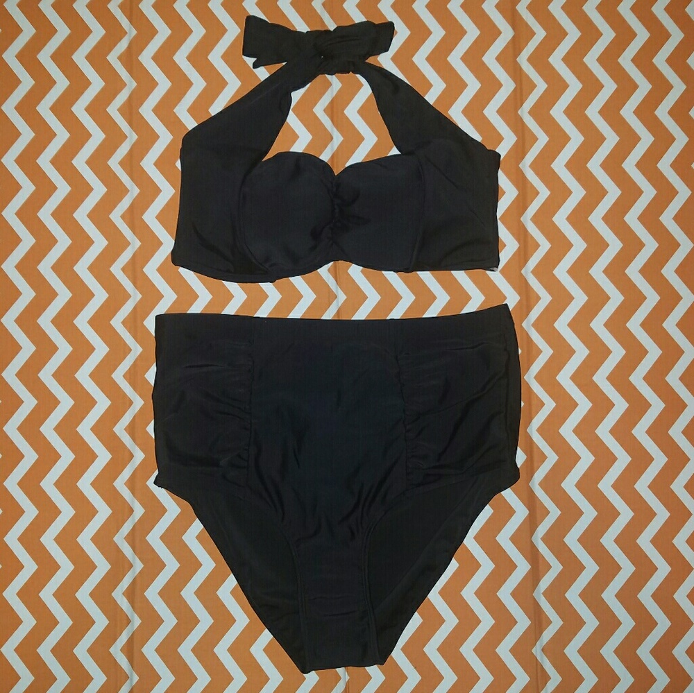 Black Ruched High Wasted Bikini Bottom NWT