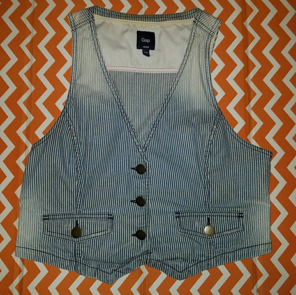 Blue and White Denim Striped Vest