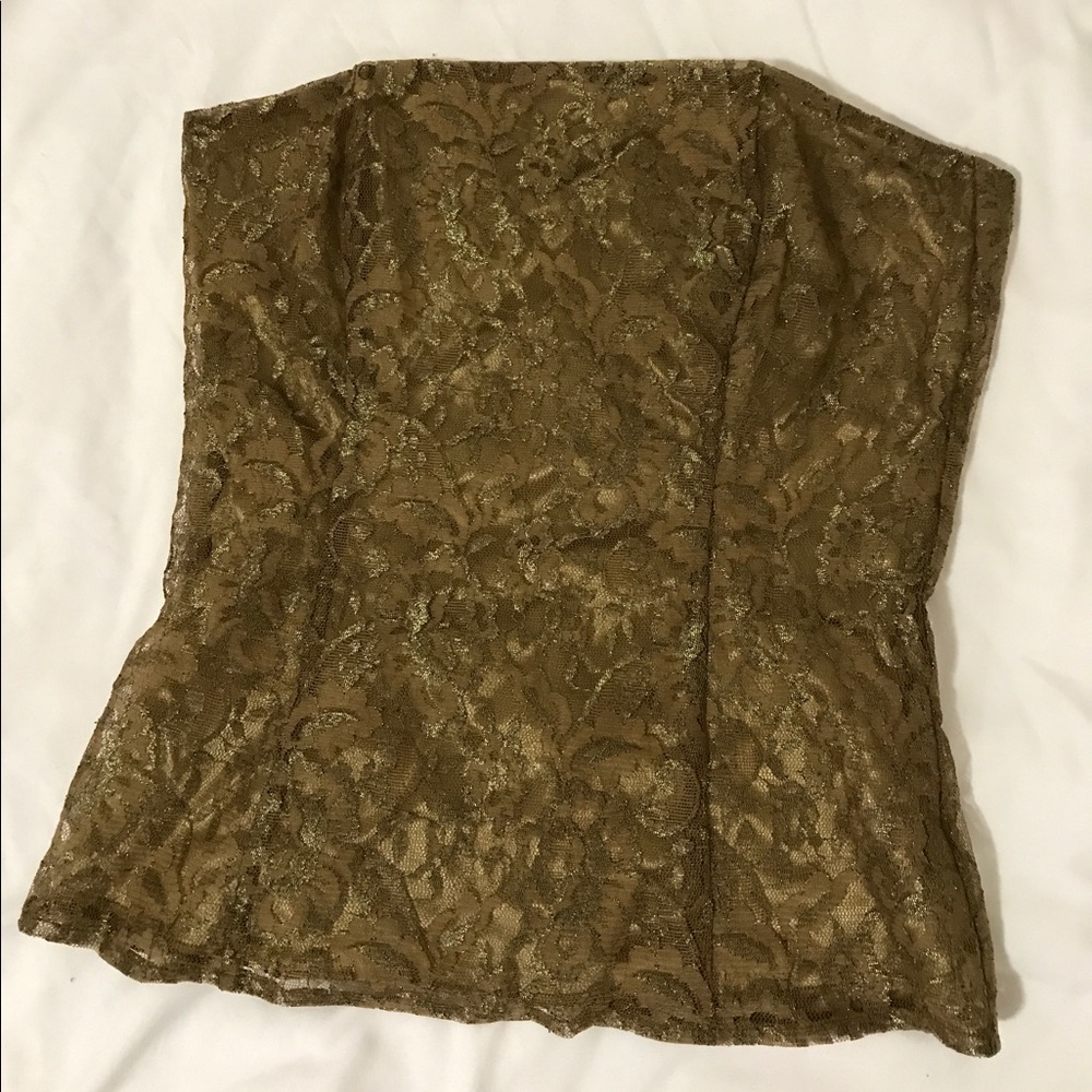 Gold lace strapless shirt