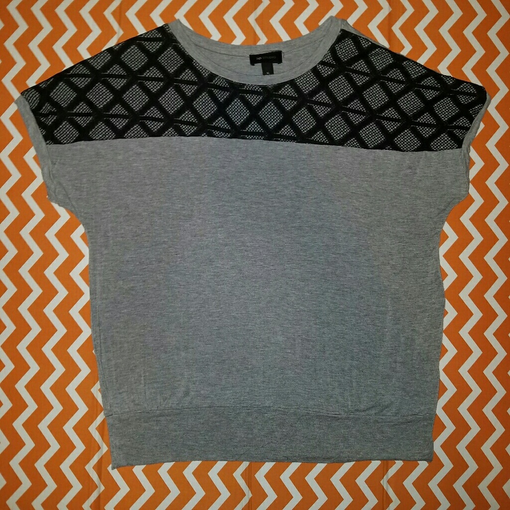 Gray with Black Accent Lace Short Sleeve Top