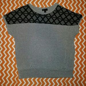 Gray with Black Accent Lace Short Sleeve Top