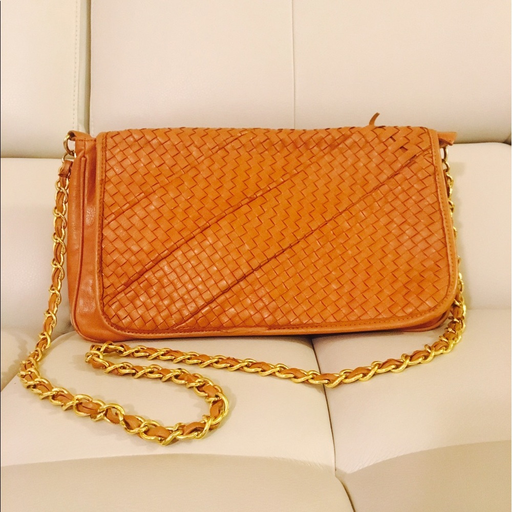 Faux Leather Shoulder Bag w/ Gold l-tone Hardware