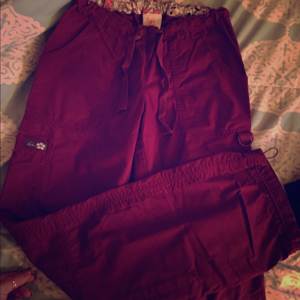 Koi wine colored cargo scrubs