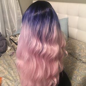 Multicolored wig. Black, blueish/purple, and pink