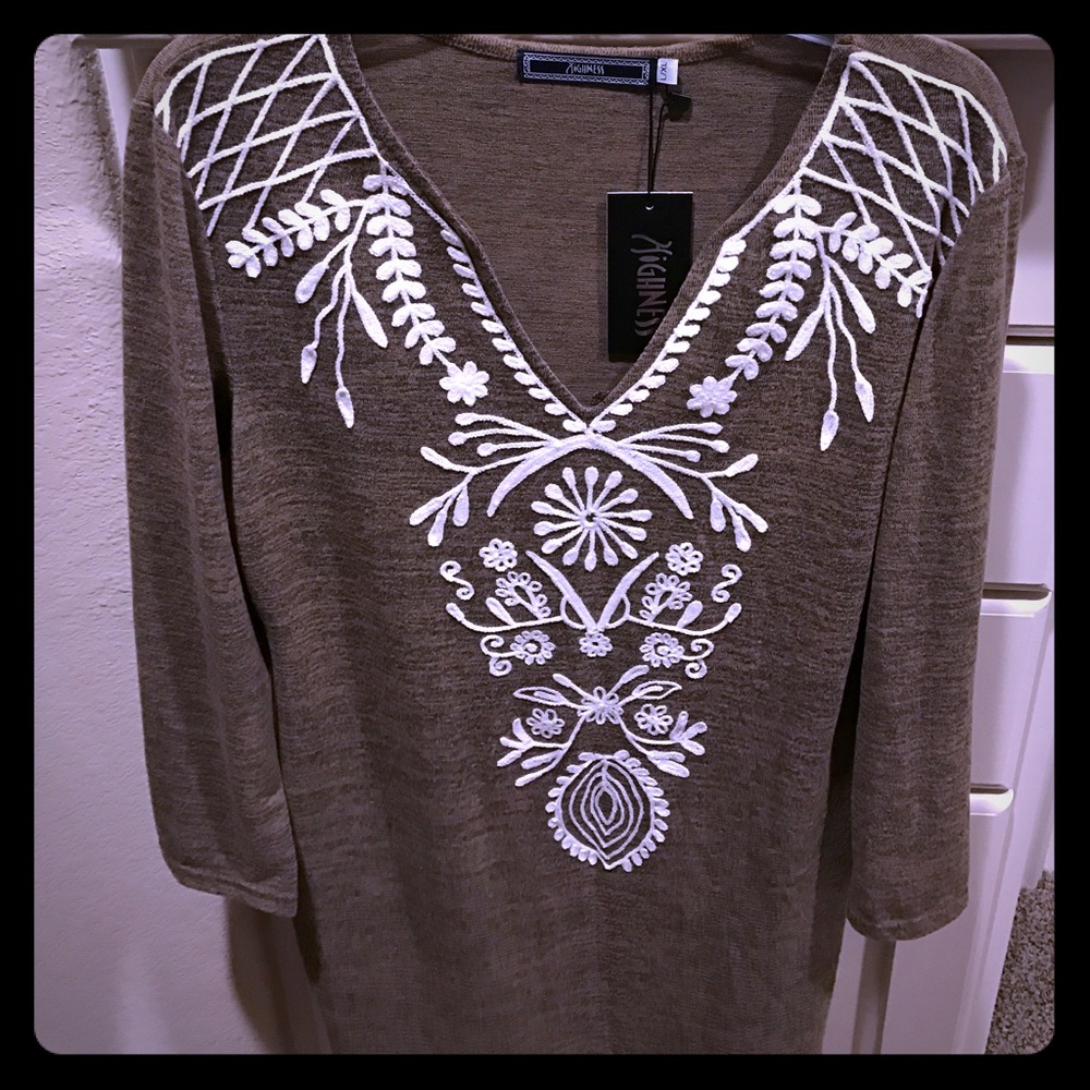 Sweater Dress with white floral embroidery!