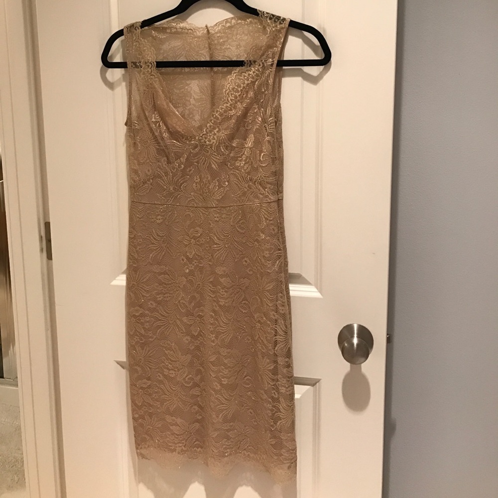 BCBG Maxazria gold lace dress.