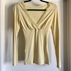 NWOT Express yellow V-neck long sleeved lace top