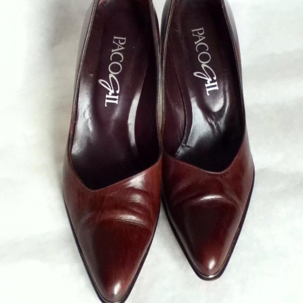 Brown leather stilettos EUC