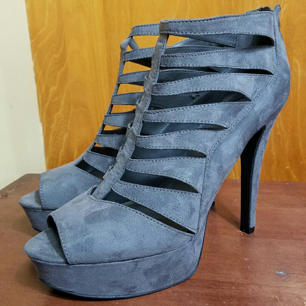 Grey Suede Cut-out Booties