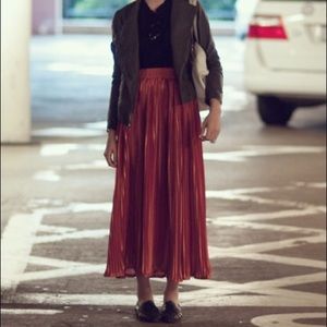 American Apparel Pleated Maxi Skirt in Coral