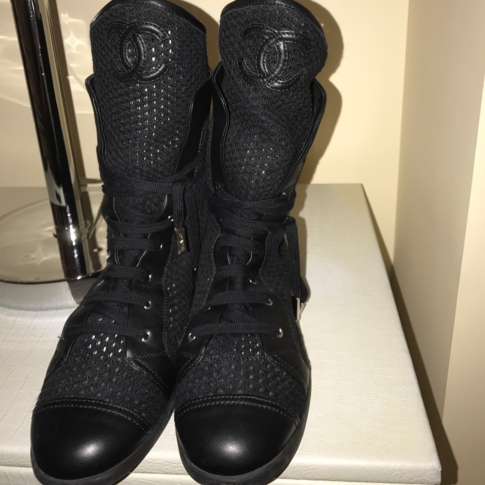 Chanel Knitted Combat Boots