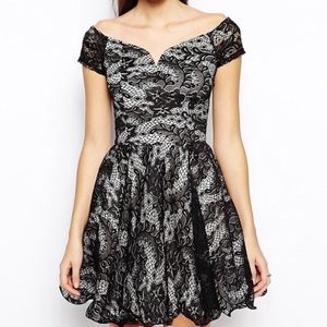 Chi Chi London Lace Prom Dress with Bardot Neck