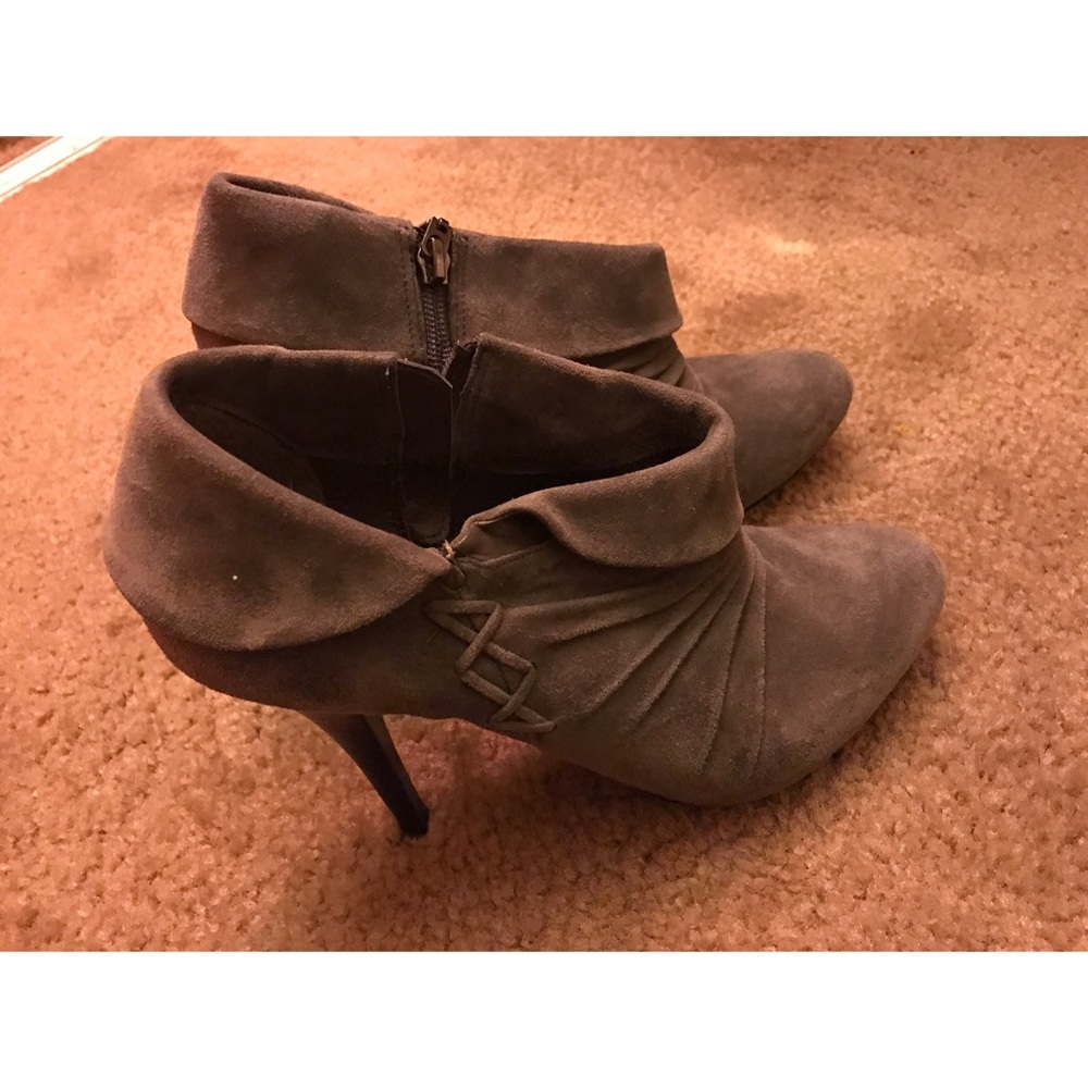 Gray Suede Heeled Booties